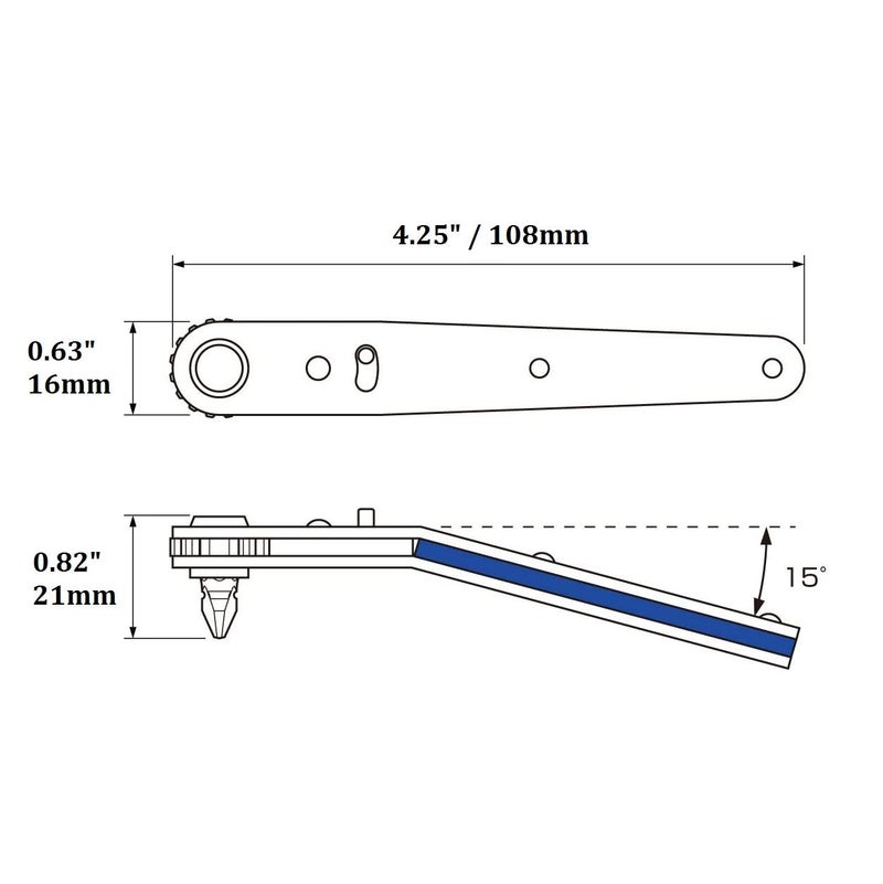 ANEX Ultra Low Profile Offset Ratcheting Screwdriver 90 Degree For Tight Area (Magnetic 2 Bits Set) Downwards Angled Head, Blue - Image 3